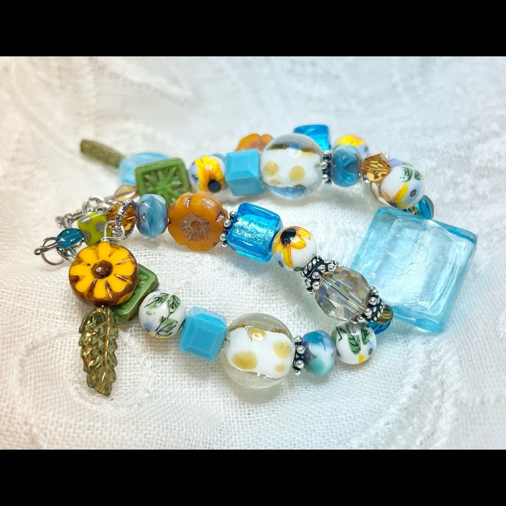 Hand painted porcelain, premium Czech, Swarovski crystals, sterling silver
